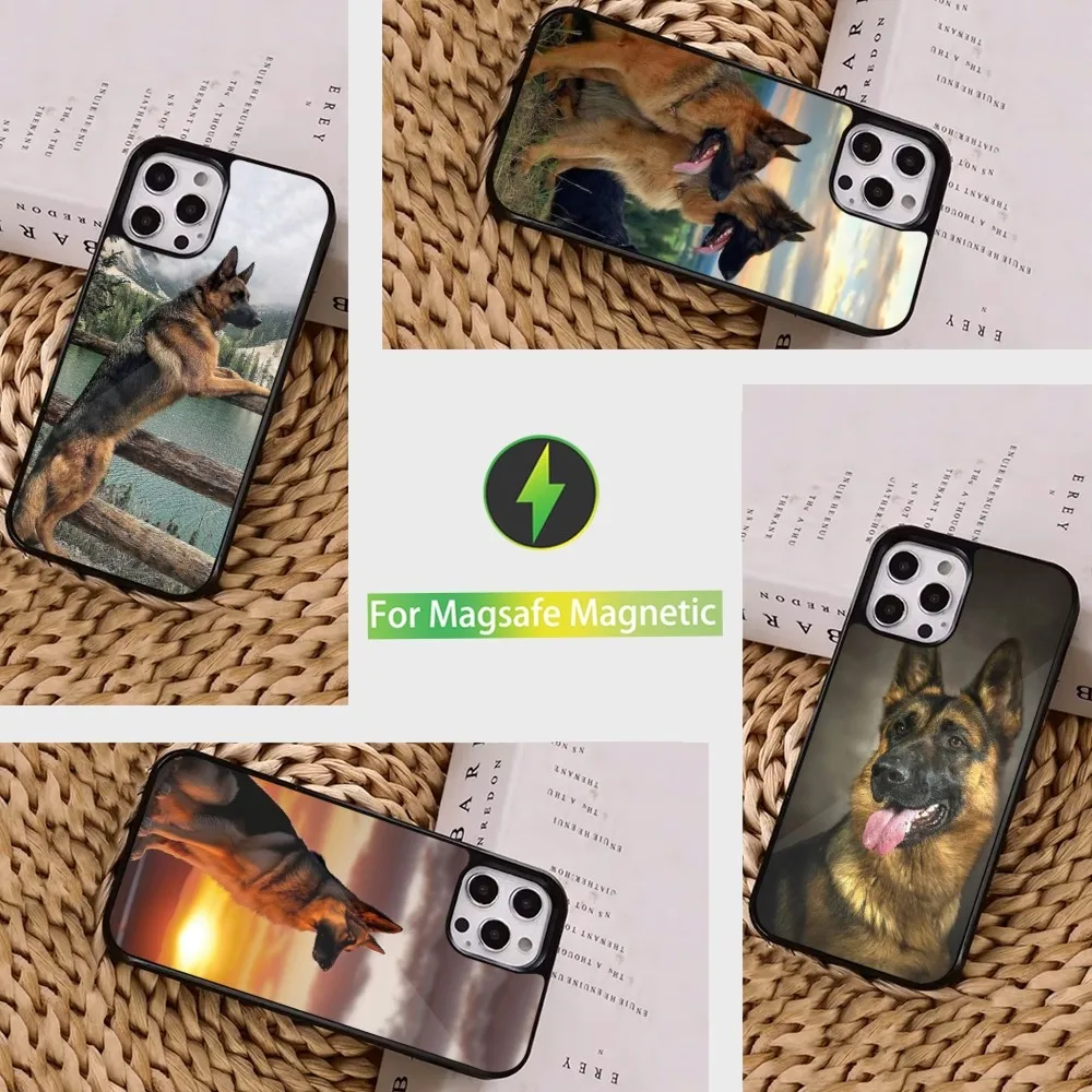 Чехол для телефона с немецкой овчаркой iPhone 16 15 14 13 12 11 Pro Max Plus Mini Magsafe магнитный