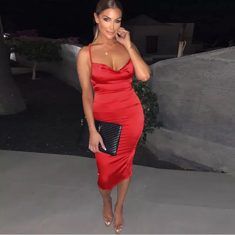 

Dresses For Women 2022 Neon Satin Sexy Skinny Midi Skirt Women Elegant Party Sexy Club Outfits For Women