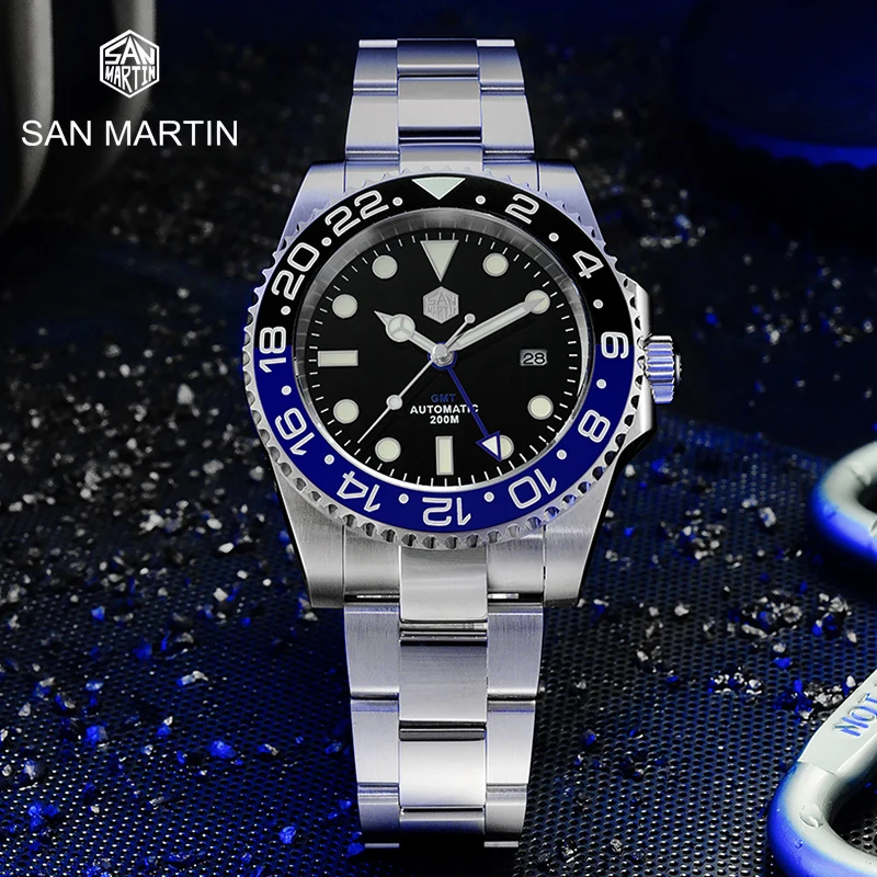 

San Martin GMT Luxury Sapphire Men Automatic Mechanical Watch 120 Clicks Ceramic Bezel 200M Waterproof Luminous Date Diver Watch