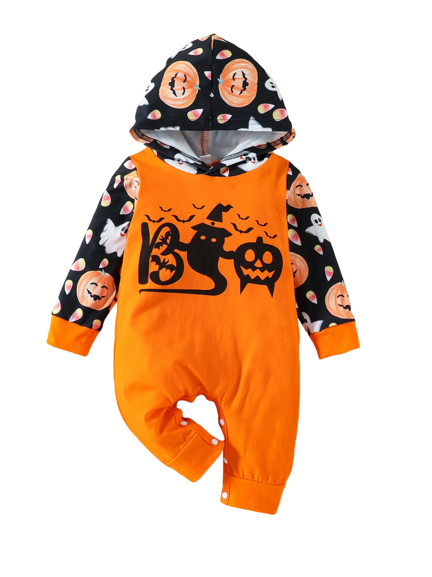 

Newborn Baby Long Sleeve Jumpsuit Casual Halloween Print Hooded Rompers for Toddler Infant Girl Boy