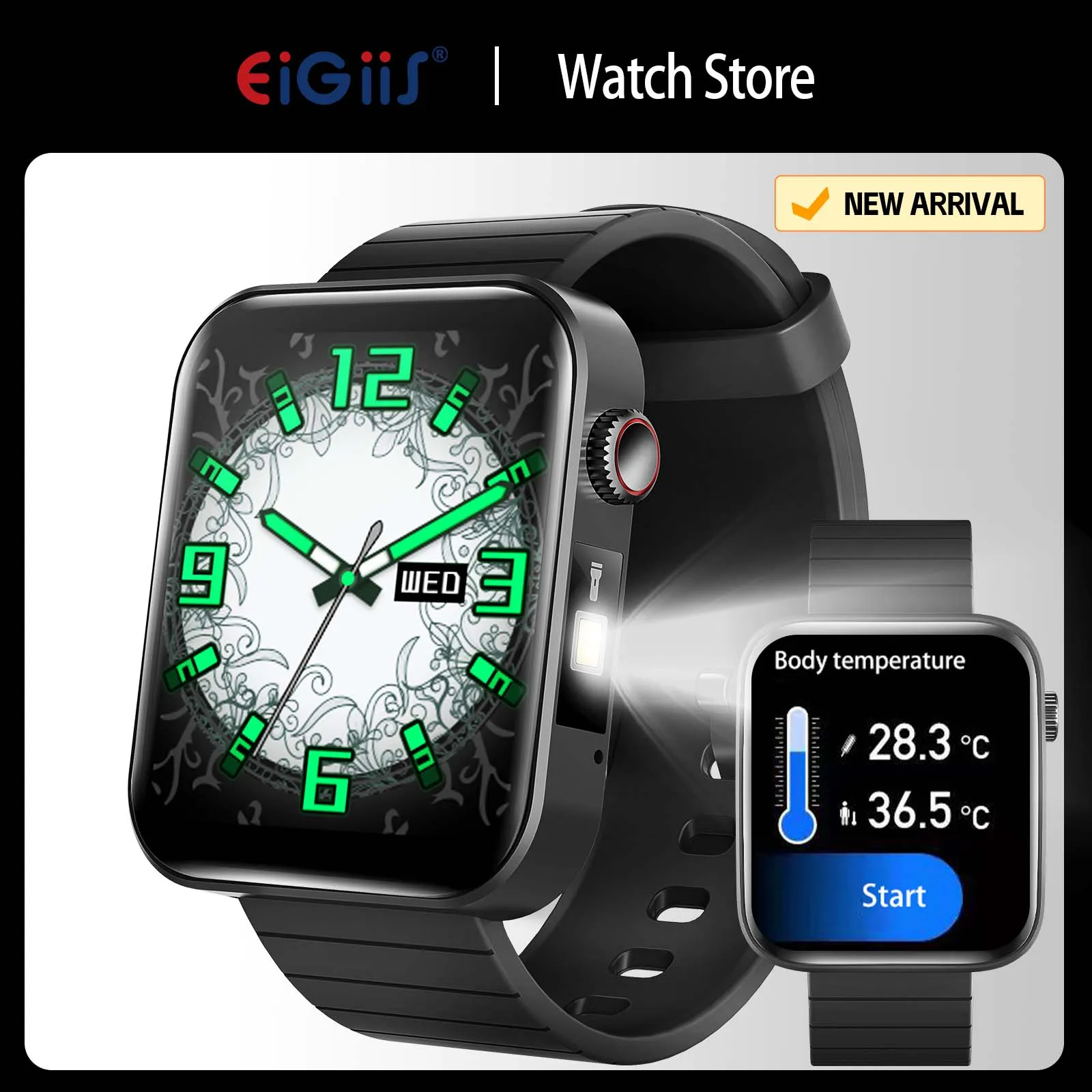 Смарт-часы EIGIIS мужские с измерением температуры тела пульса артериального