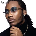 Модные солнцезащитные очки без оправы, безрамочные очки в стиле стимпанк, прямоугольные очки с текстурой древесины, солнцезащитные очки с градиентными линзами