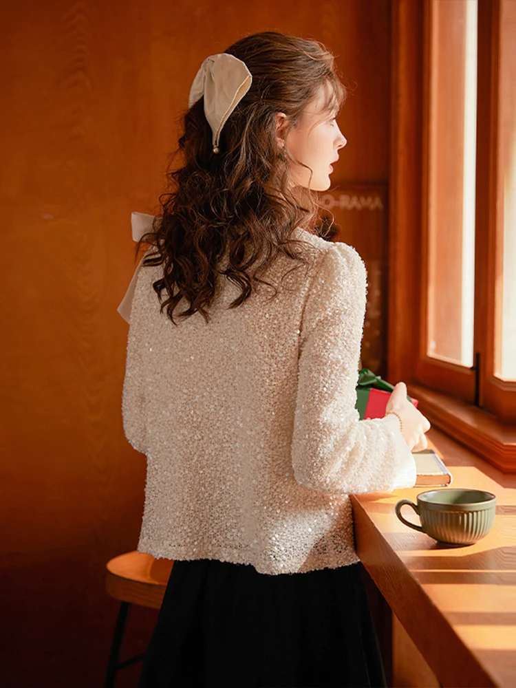 Wht Текстурированная рубашка с блестками. Весна 2023. Новые женские рубашки круглым