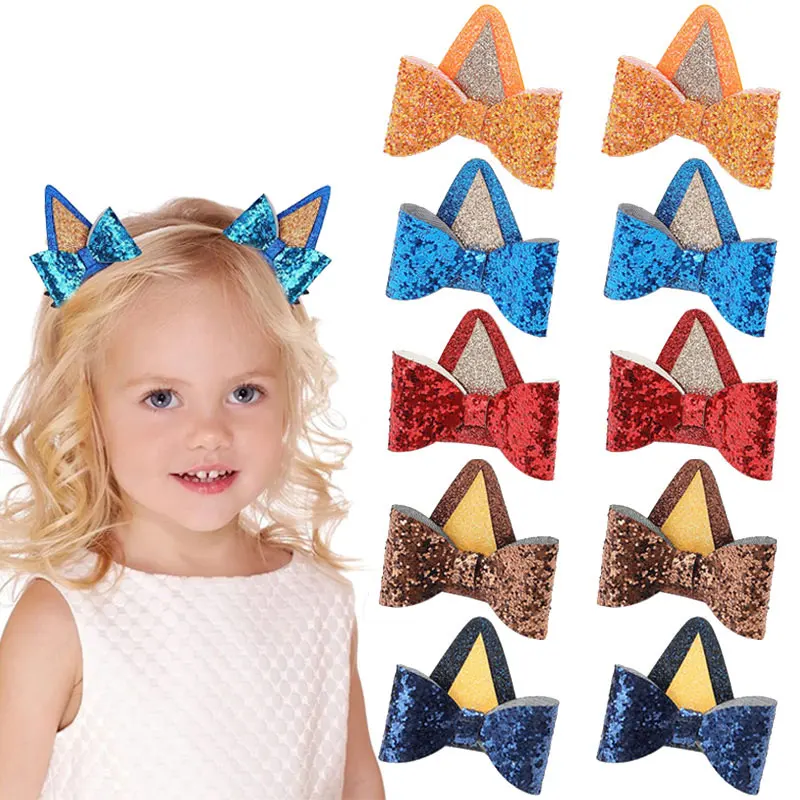 2Pcs Glitter Hair Bow Clips For Baby Girls Cute Dog Ears Cosplay Hairpins Barrettes Kids Party Costume Hair Styling Accessories