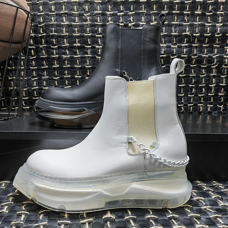 Мужские ботильоны из натуральной кожи с высоким берцем и цепочкой на толстой