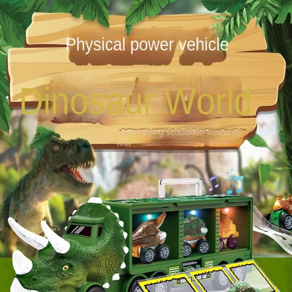 

Birthday Gift Lighting Music For Kids Car Model Dinosaur Transport Toy Truck Storage Dino Container Pull Back Vehicles