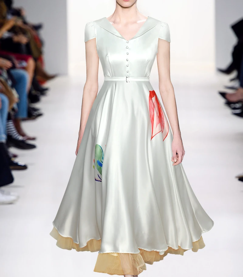 

New arrival women print dress fashion V-Neck short sleeve pleated dresses G7510