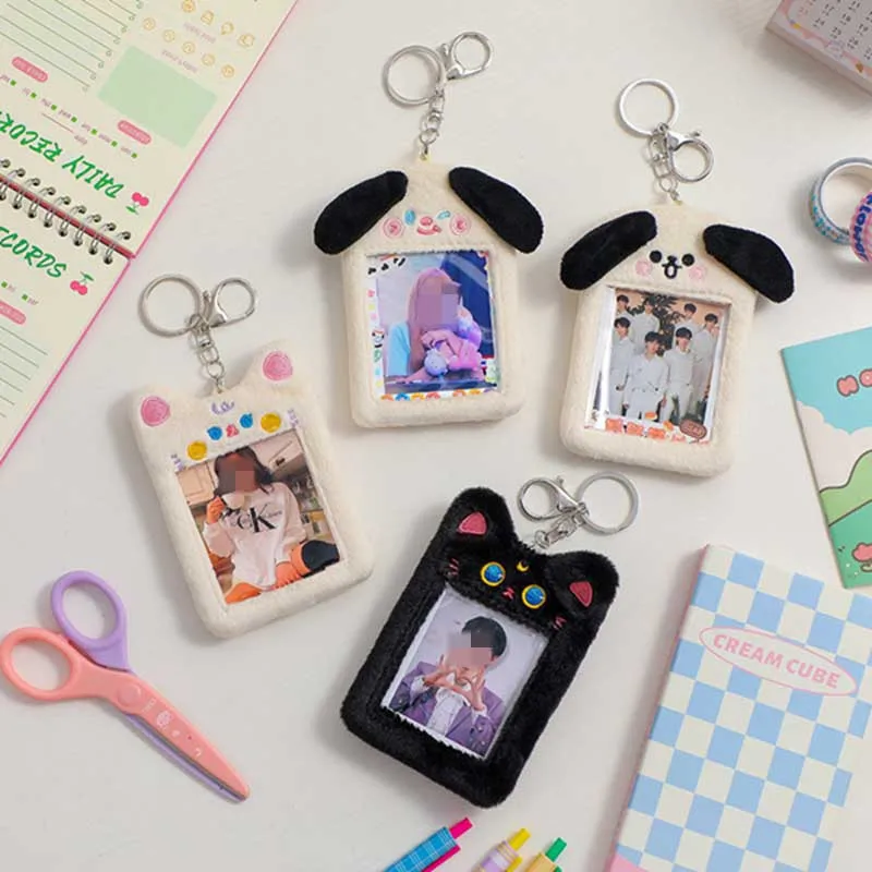 

Kawaii Cartoon Bear Dog Plush Photocard Holder Credit ID Bank Card Bus Card Protective Case Photos Sleeves Stationery School