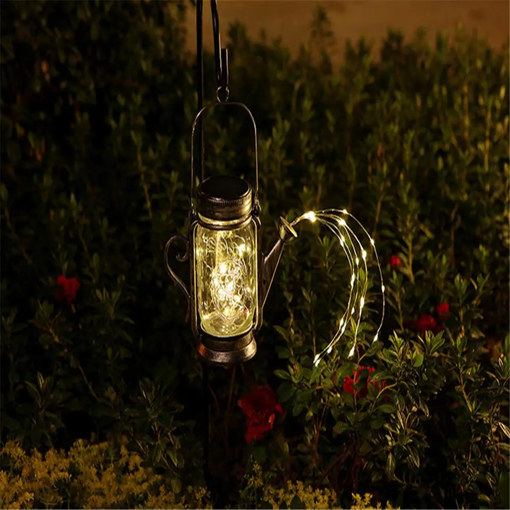 Solar Hanging Lanterns Mason Jar Solar Lights Outdoor Watering Can Lights with String Lights for Patio Yard Walkway Garden Party images - 6