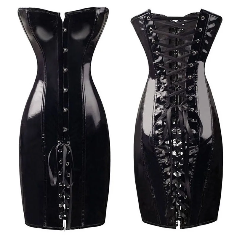 Платье-корсет из искусственной кожи на шнуровке без бретелек