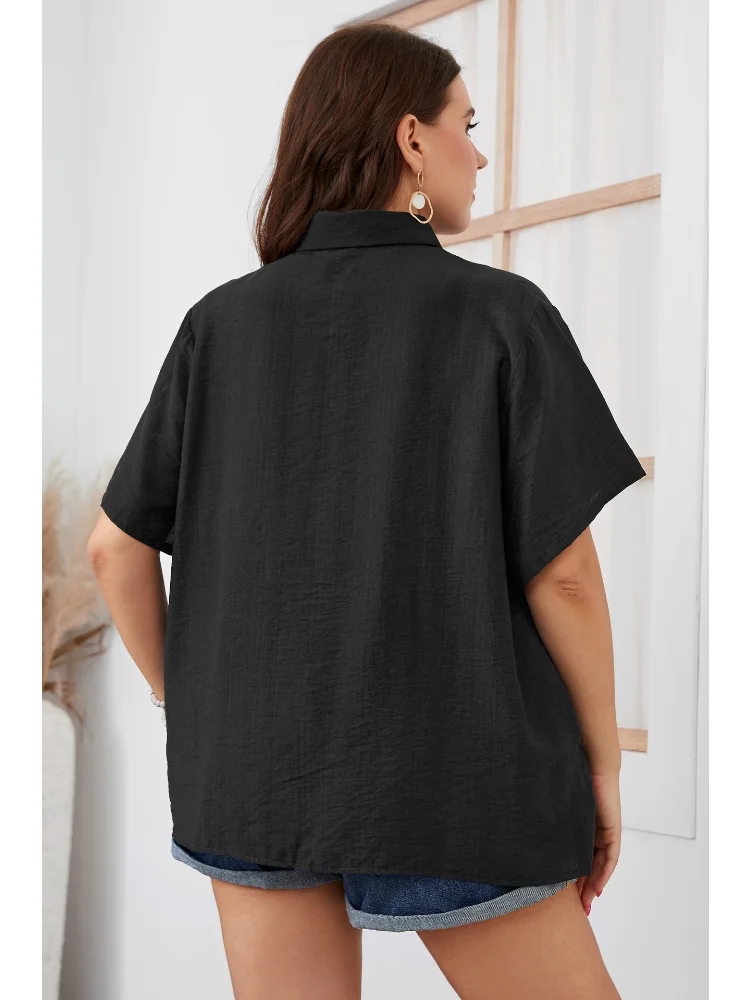 Summer women loose navy blue daily casual slimming ladies shirts women plus size clothing  ladies tops