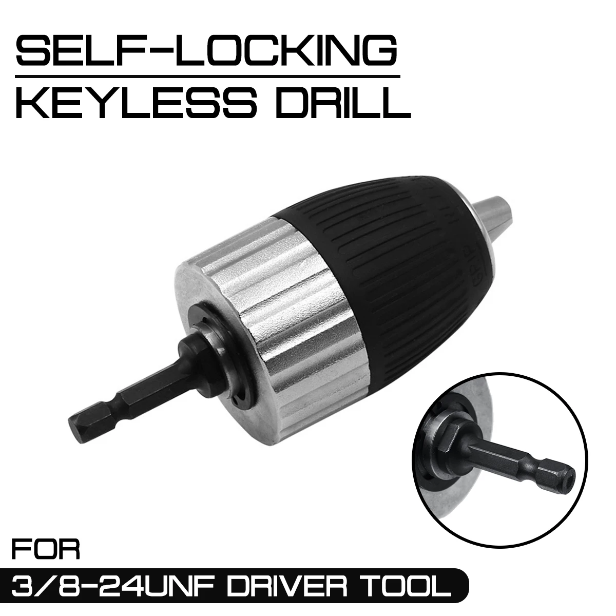 1.5-13mm Electric Drill Chuck 3/8-24UNF Self-locking Keyless Driver Tool Accessories Impact Hex Shank Keyless Adapter