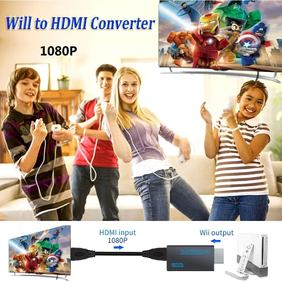 Фото Grwibeou WII-HDMI-совместимый преобразователь Full HD 1080P WII-HD адаптер 3,5 мм аудио для ПК HDTV монитор дисплей с HD-кабелем №2