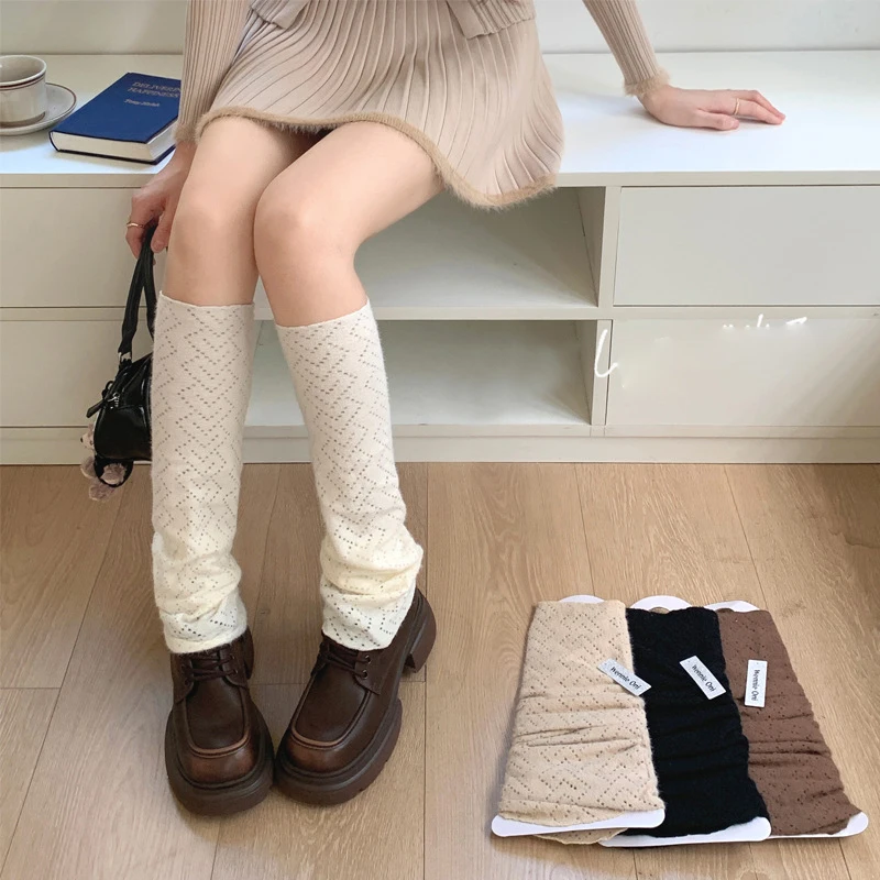 Женские вязаные гетры с люверсами и ромбовидной сеткой расклешенные рукава для