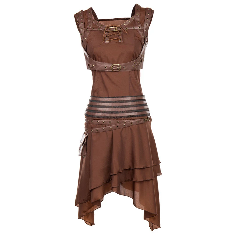 

Коричневое женское сексуальное готическое платье-корсет в стиле стимпанк, кожаные викторианские корсеты и юбка-бюстье, верх пуш-ап