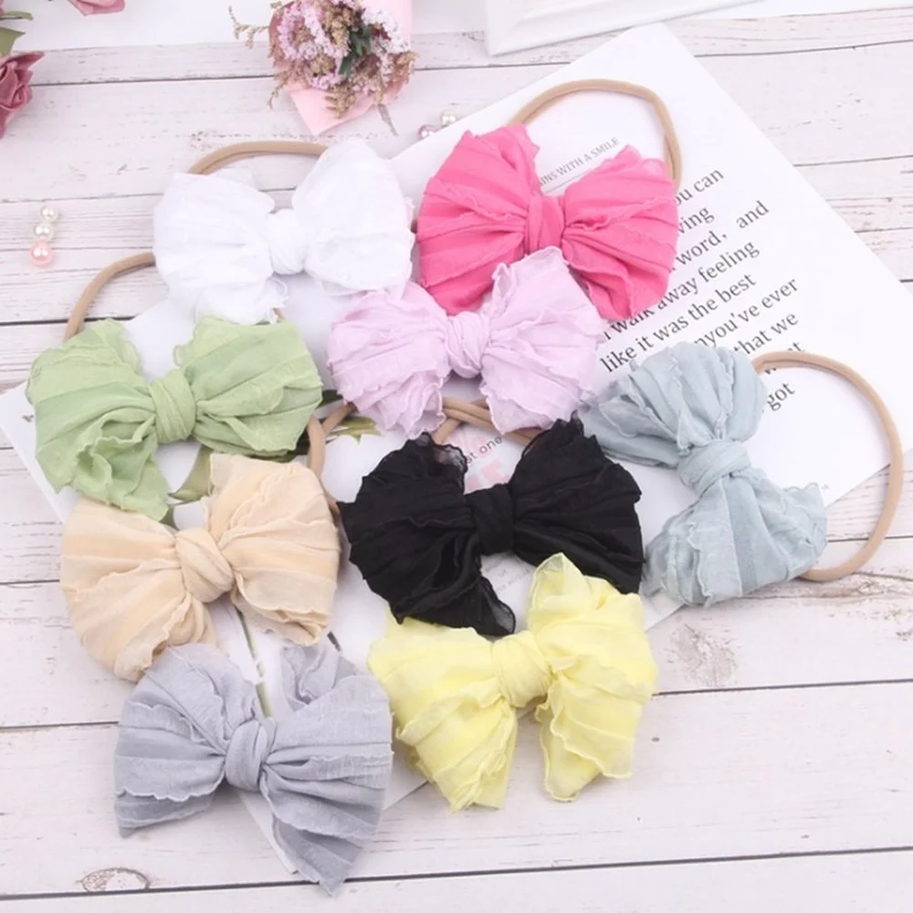 

Модная Кружевная повязка на голову с бантом для маленьких девочек детские мягкие эластичные нейлоновые повязки для волос для новорожденны...