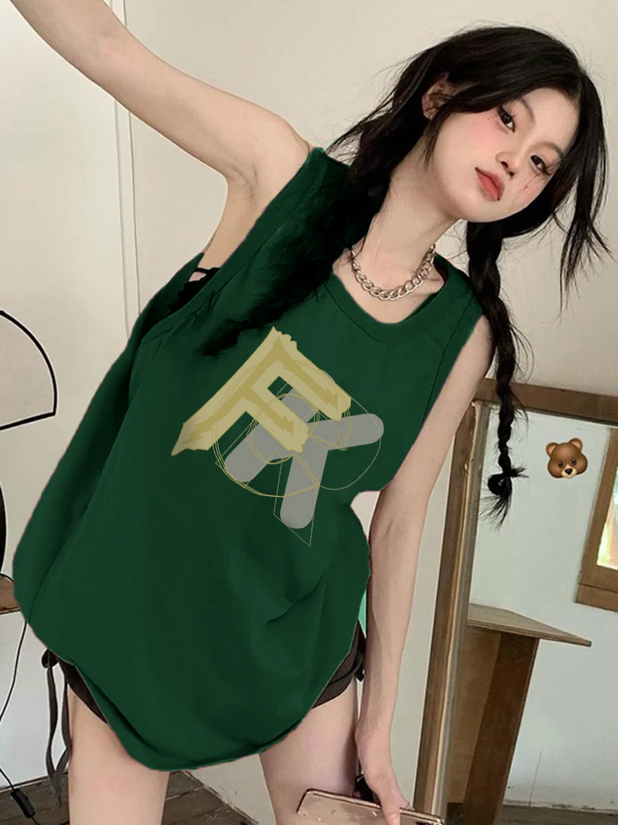 Футболка женская без рукавов темно-зеленая в Корейском стиле