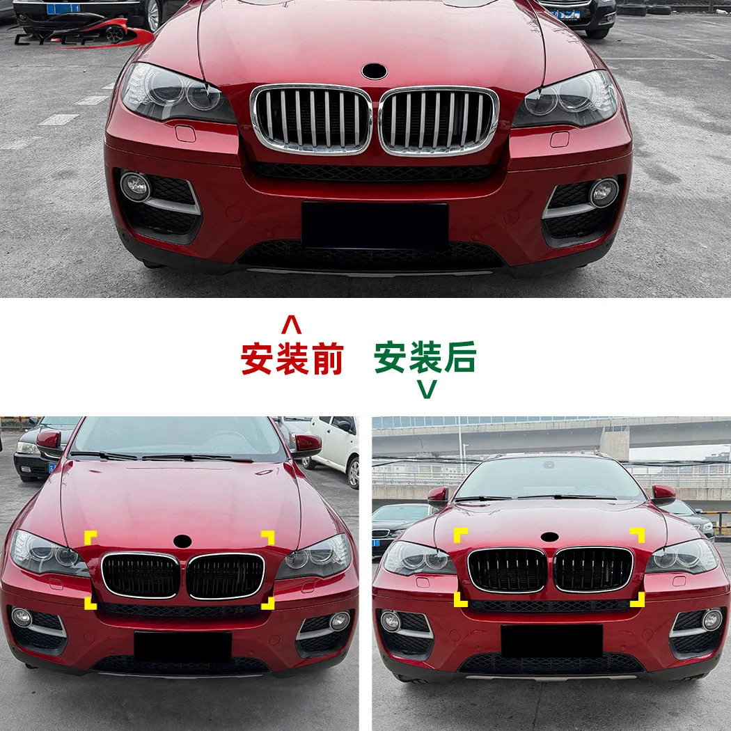 Фото Для BMW X5 E70 X6 E71 2006-2013: Комплект для модификации кузова — передняя решетка воздухозаборника с LED-подсветкой, глянцевый черный цвет №4
