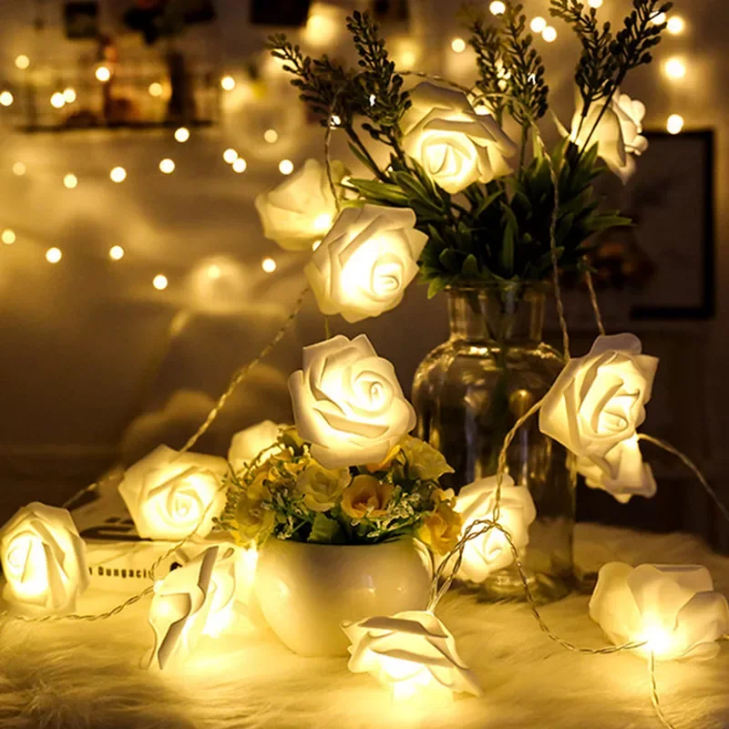 

NEW IN 1.5M 10LED Artificial Rose Flower Garland String Light LED Fairy Lights Valentine's Day Wedding Christmas Party Decor