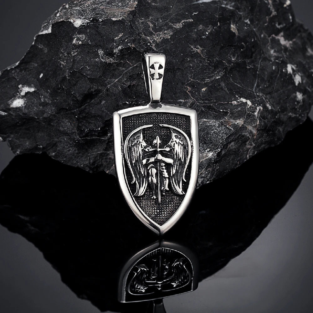 Norse St.michjael Angel Knight Cross Necklaces Men Titanium Steel Double-sided Viking Archangel Pendant Mythology Amulet Jewelry |