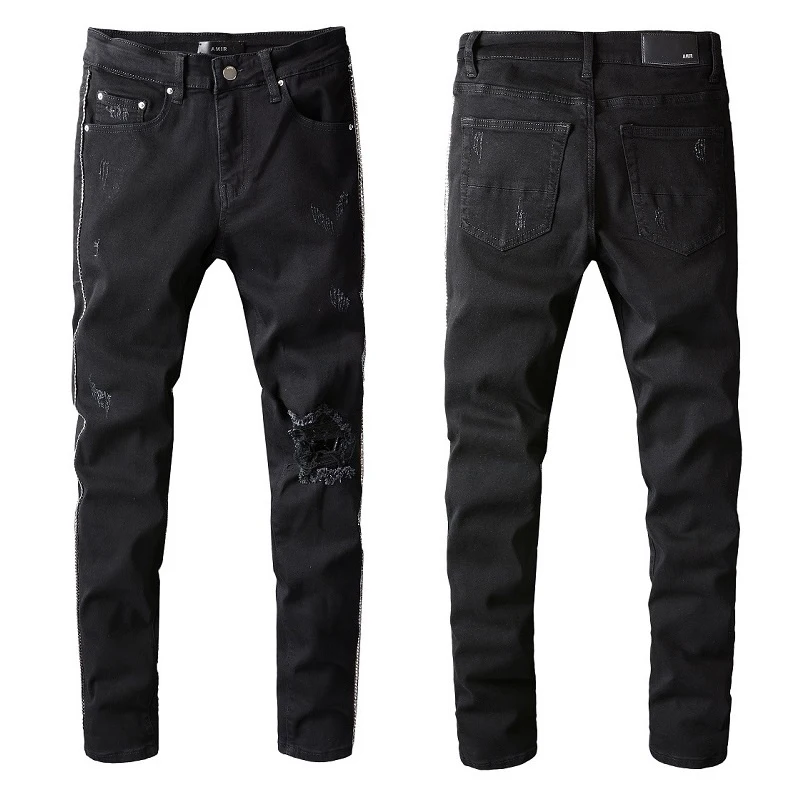 

Luxury Design Diamond Black AMR Jean Men High Street Punk Rock Brand Jeans Autumn Hip Hop Ripped Designer Skinny Denim Pant Men