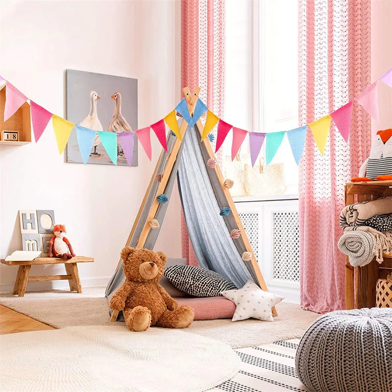 

4M 12 Flags Vintage Colorful Burlap Linen Bunting Flags Pennant For Happy Birthday Party Wedding Garland Decoration Candy Bar