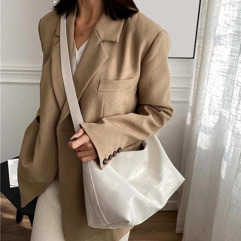 

Женская сумка-мессенджер, винтажная Корейская однотонная сумка через плечо, мягкие кожаные сумки через плечо для женщин