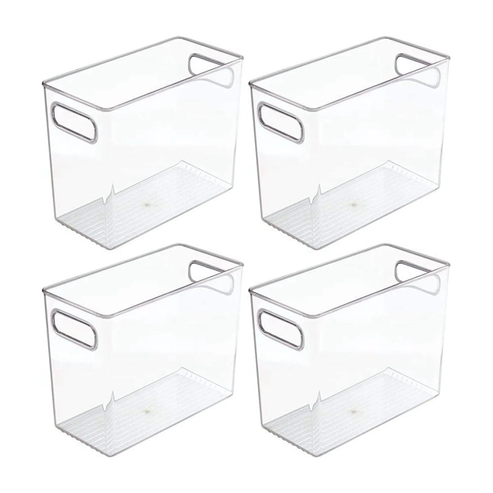 

4 Pack Tall Plastic Kitchen Pantry Cabinet Refrigerator or Freezer Food Storage Bin with Handles - Organizer for Fruit