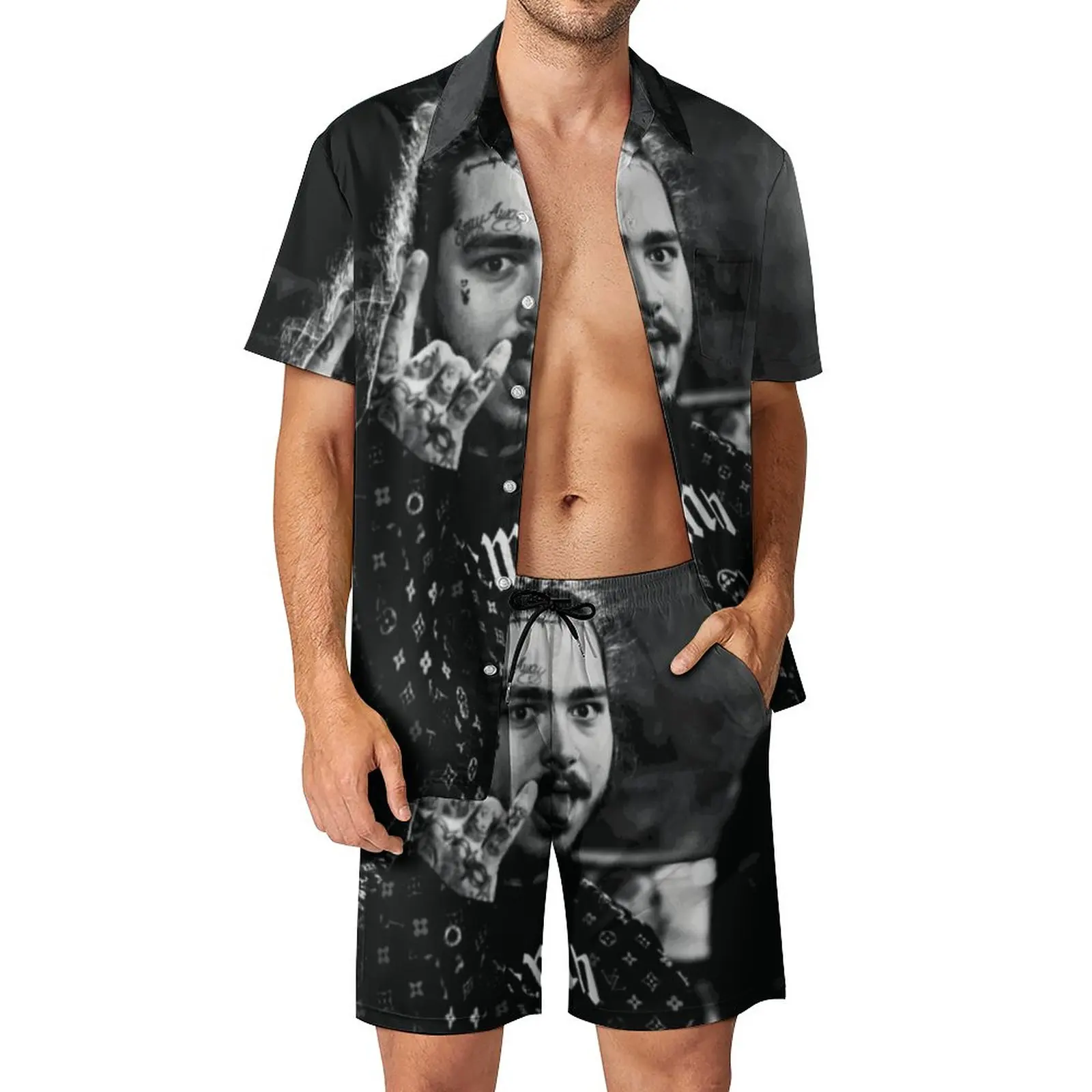 

Мужские комплекты I See Post каждый день Rapper Post Malone Love Mischievous повседневные шорты пляжная рубашка комплект летний винтажный костюм с коротким рукавом