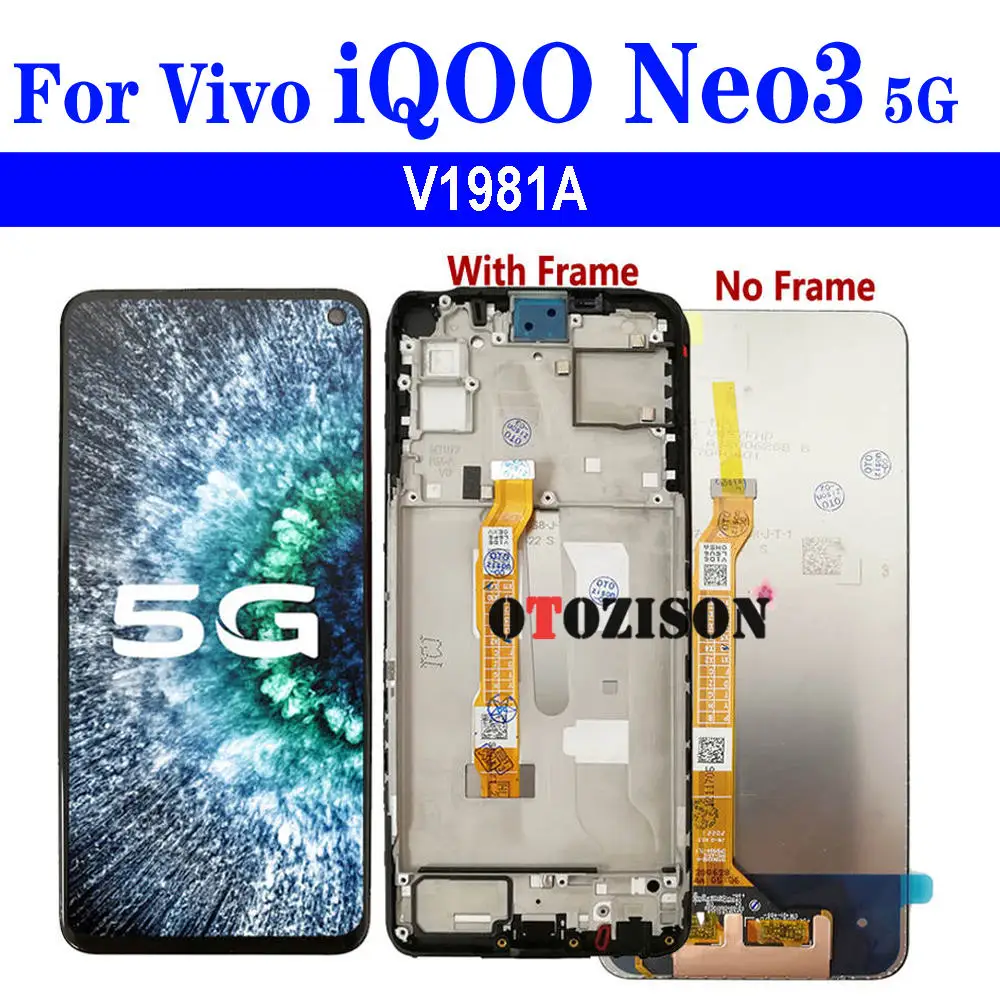 Дисплей 6,57 дюйма с рамкой для Vivo iQOO Neo3 5G LCD V1981A, сенсорный датчик, дигитайзер в сборе, замена для iQOO Neo 3 LCD