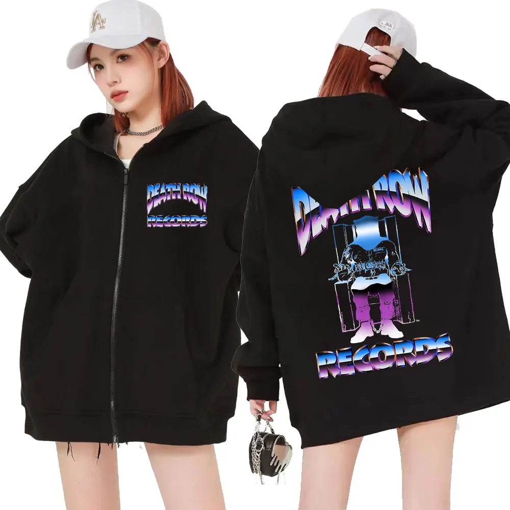 Death Row Records Zipper Hoodie Rapper Tupac 2pac Man Harajuku Jacket Sweatshirt Oversized Hip Hop Men Women Zip Up Hoodie Coats