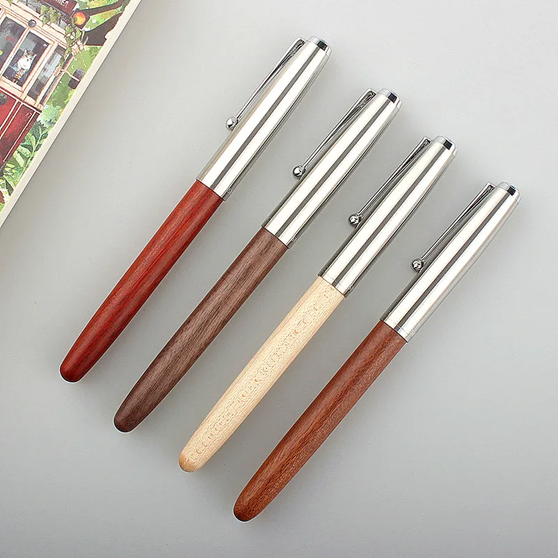 

Vintage wood barrel Fountain pen Stainless steel Fine tip Jinhao ink pens Office finance school student A6787