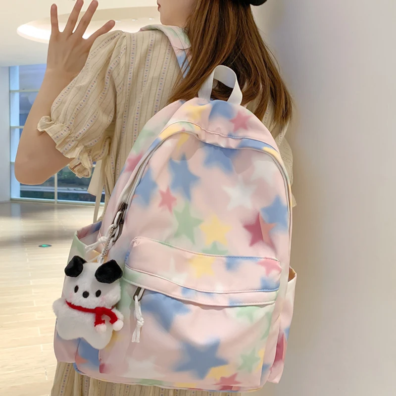 

Cute Female Fashion Lady High Capacity Waterproof College Backpack Star Printing Trendy Women School Bags Girl Travel Book Bag