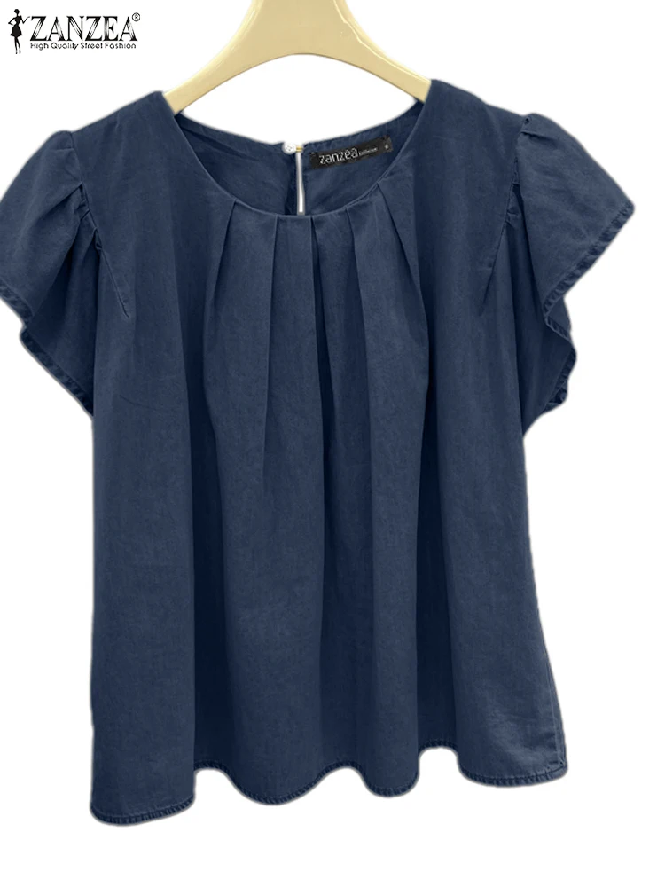 Блузка ZANZEA Женская Повседневная плиссированная с круглым вырезом модная