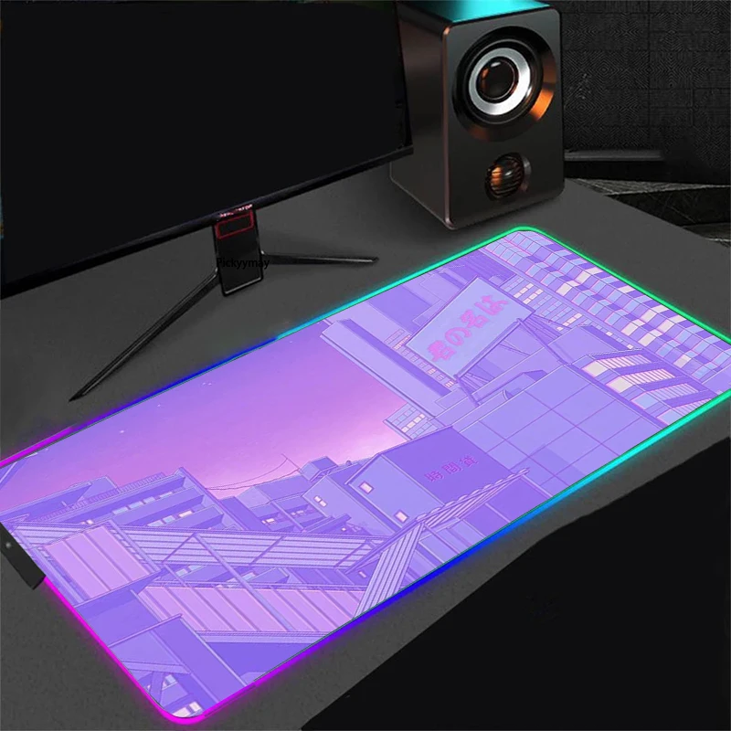 rgb anime game mouse pad sailor moon landscape laptop keyboard pad lock dsek mat led color light mouse pad xxl gamer gaming free global shipping