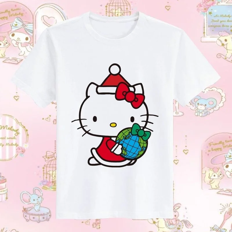 

Sanrio Hello Kitty My Melody Trendy Short Sleeve T-shirt Anime Cartoon Graphic Summer Clothes Couples Y2k Girl Simple Loose Tee