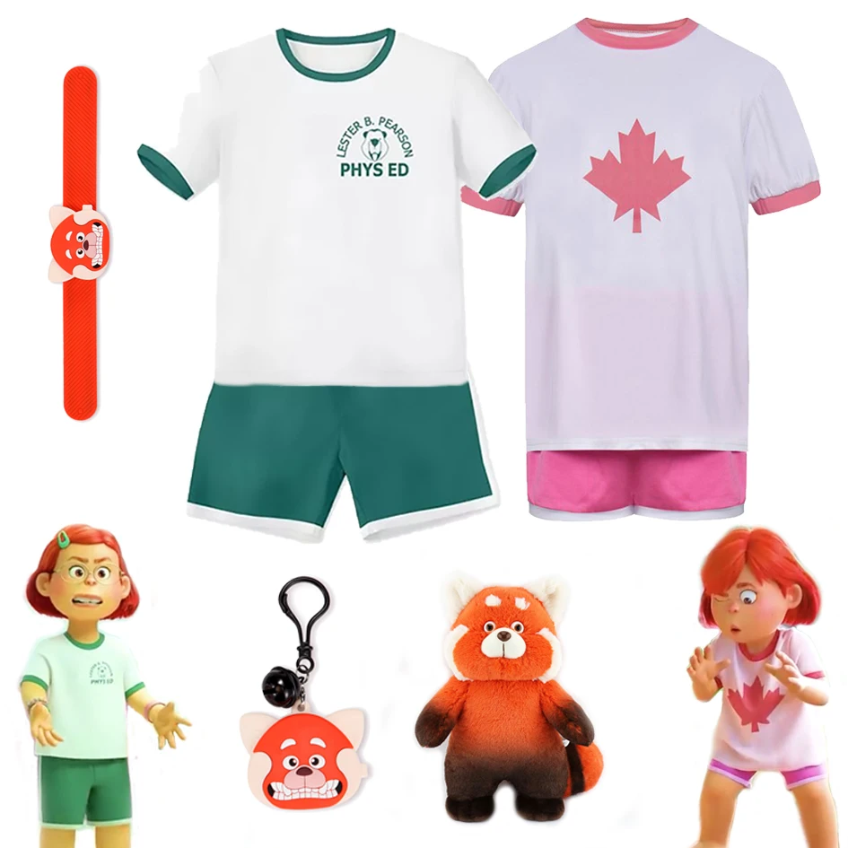 

New Turning red Meilin Costume Kids Girl T-shirt and Shorts Halloween Cosplay Costume Carnival Birthday Party Clothes for Girls