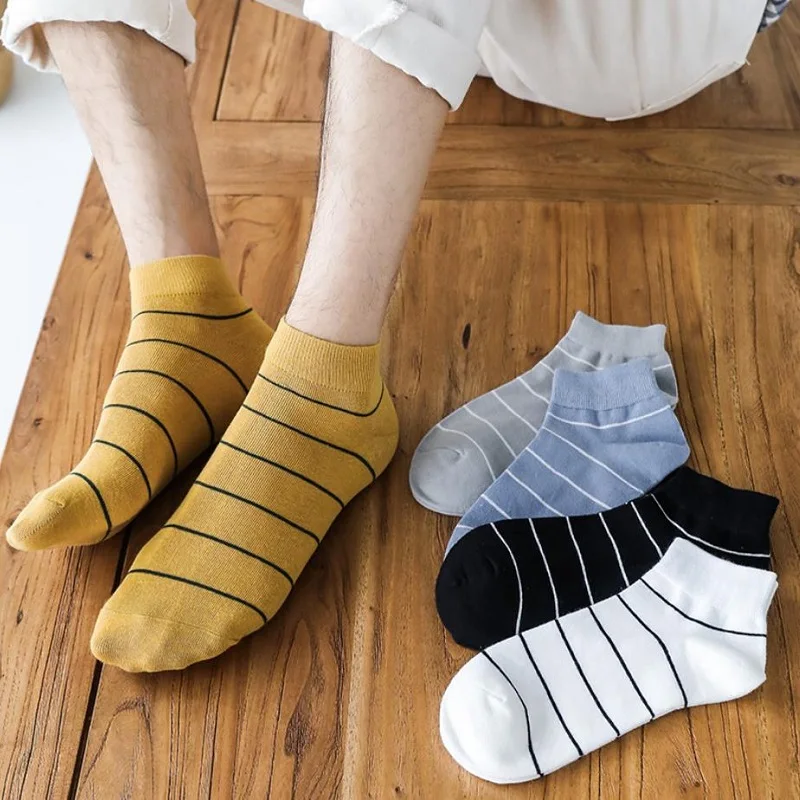 5 Pairs Cotton Men Socks Breathable Casual Autumn Fashion Street Striped Sports Ankle Socks Basketball Comfortable Boat Socks