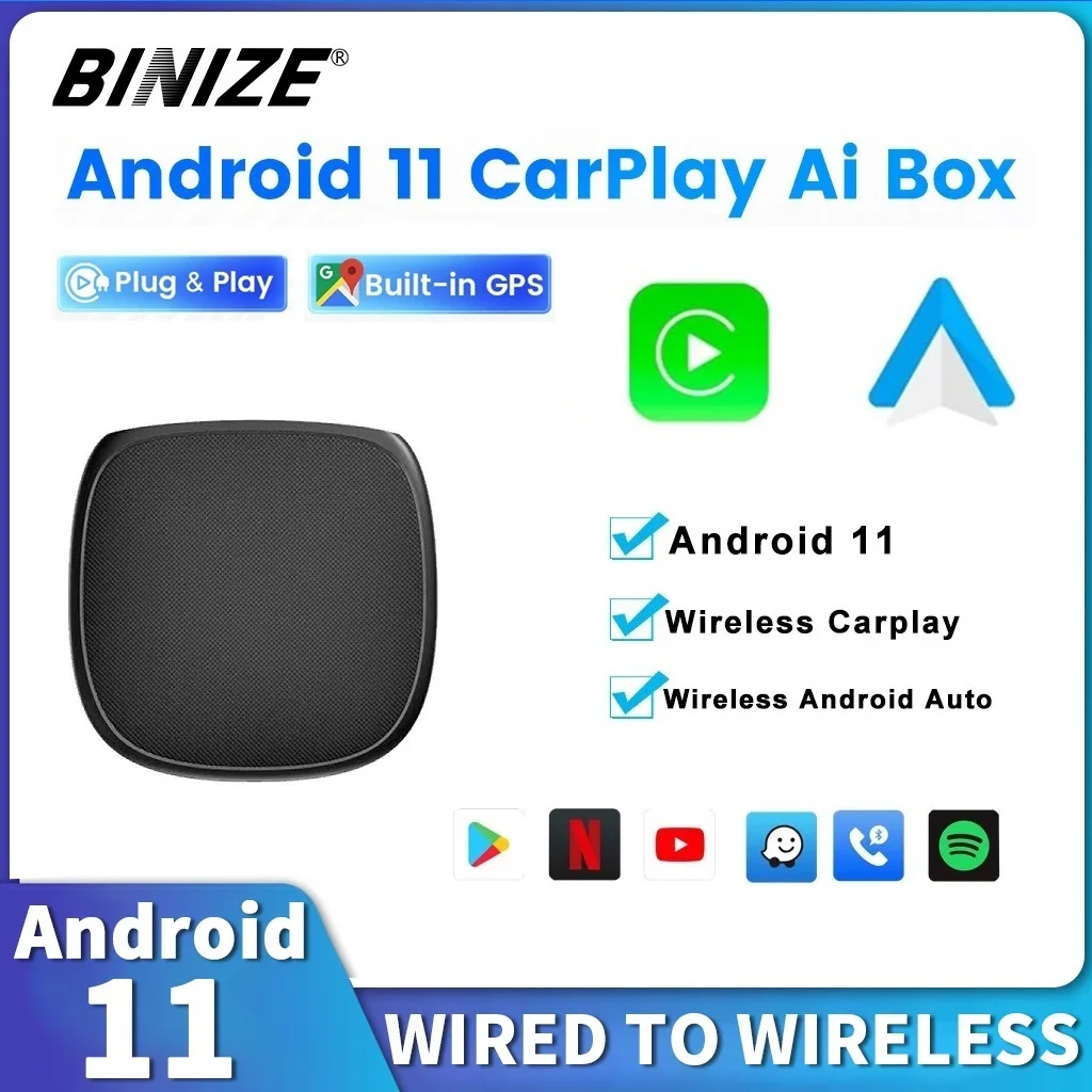 

Binize CarPlay Mini Ai Box Android 11.0 3G+32G Wireless CarPlay Android Auto Adapter Netflix You_Tube 4G LTE BT