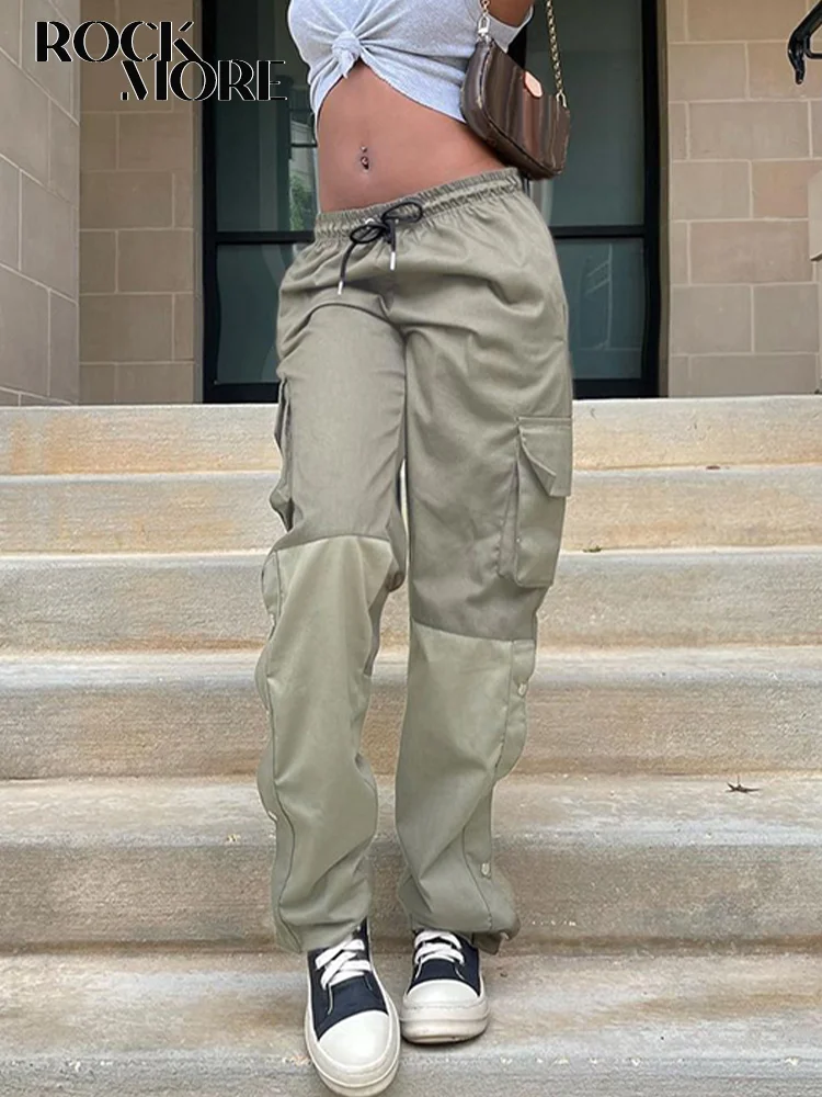 

Rockmore Streetwear Cargo Pants Woman Elastic Waist Pockets Baggy Trousers Capris y2k Vintage Pant Casual Sweatpants Joggers