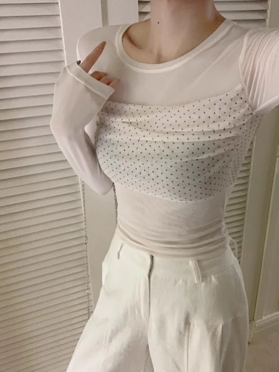 Микро-перспективная летняя Цветущая сетка с круглым вырезом облегающая футболка