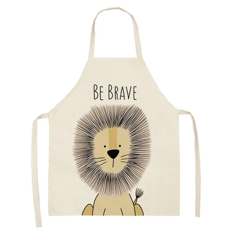 

Cartoon Lion Elk Bear Fox Printed Cotton Linen Aprons for Women Sleeveless Baking Bibs Cute Apron for Kid Home Cleaning Tools