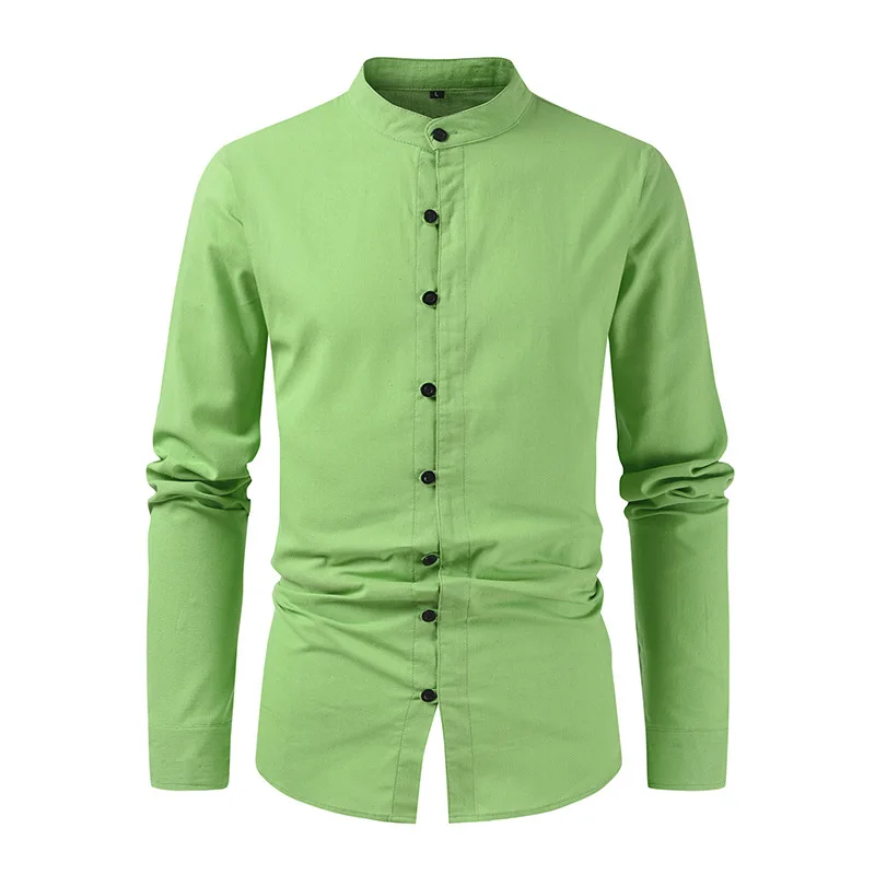 

Рубашка мужская хлопково-льняная с длинным рукавом, модная блуза в Европейском стиле, Повседневная Свободная однотонная льняная рубашка в Корейском стиле на пуговицах, весна-осень 2023