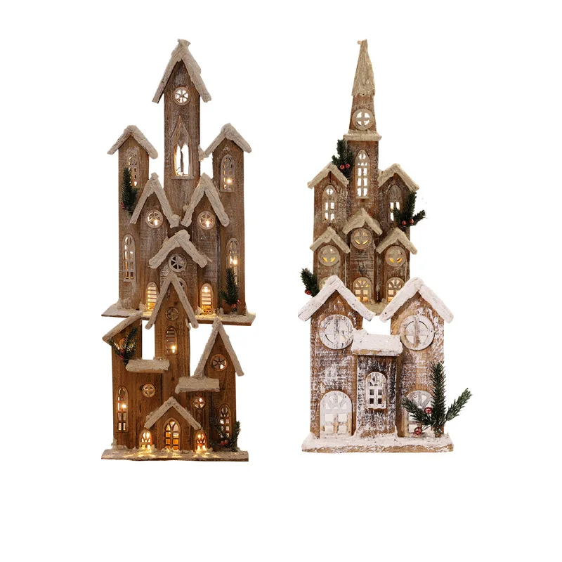 Рождественский деревянный Снежный пейзаж замок деревенский дом сцена