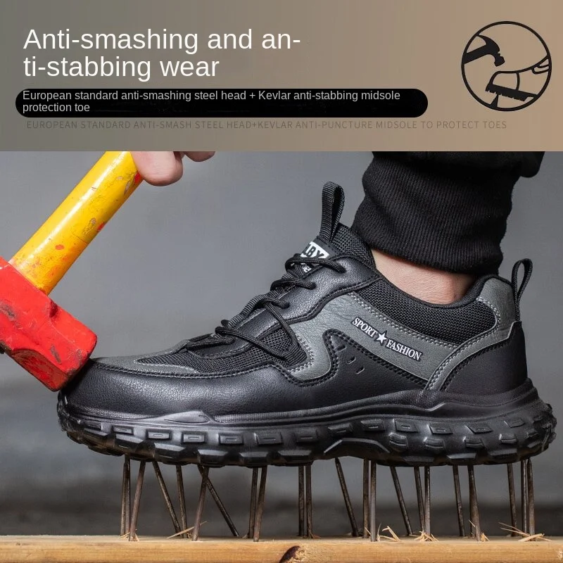 

2023 Work Safety Shoes Man Lightweight Breathable Boots Anti-puncture Steel Toe Anti-smashing Work Boots Protective Sneakers