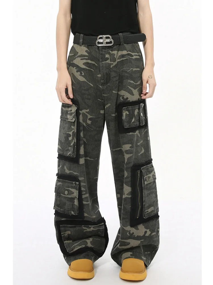 Осень 2024 мужские брюки-карго повседневные камуфляжные брюки с большим карманом и