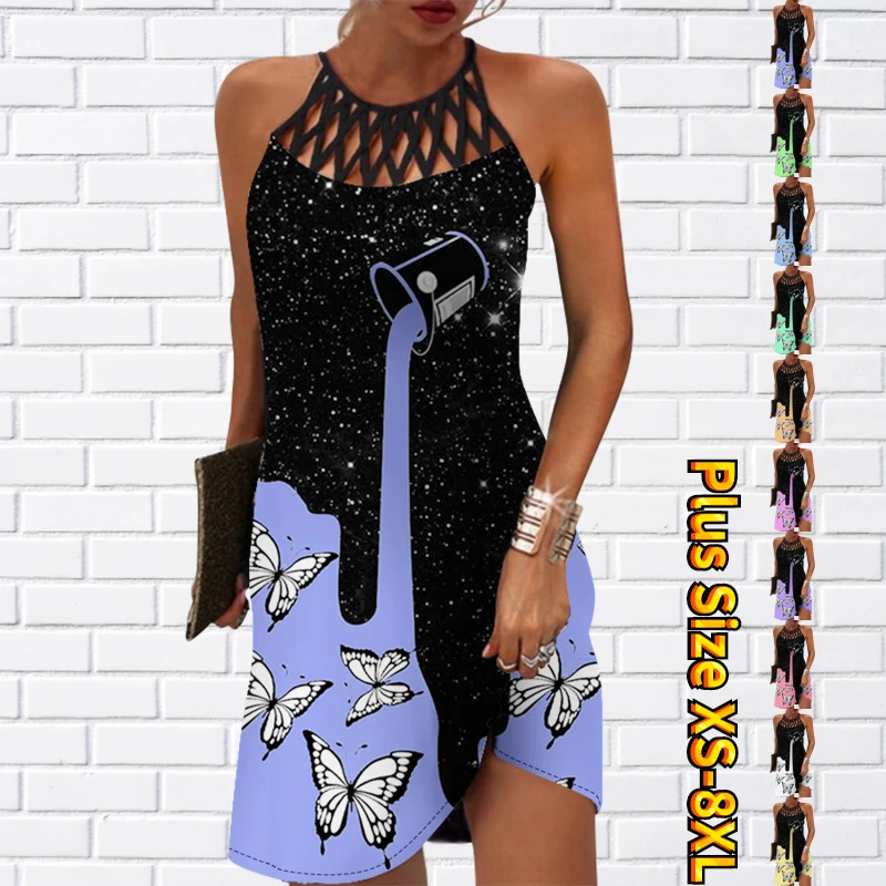 

New Design Printed Slim Skirt Women's Vintage Elegant Party Skirt Crewneck Knee-length Skirt Summer Sleeveless Skirt XS-8XL