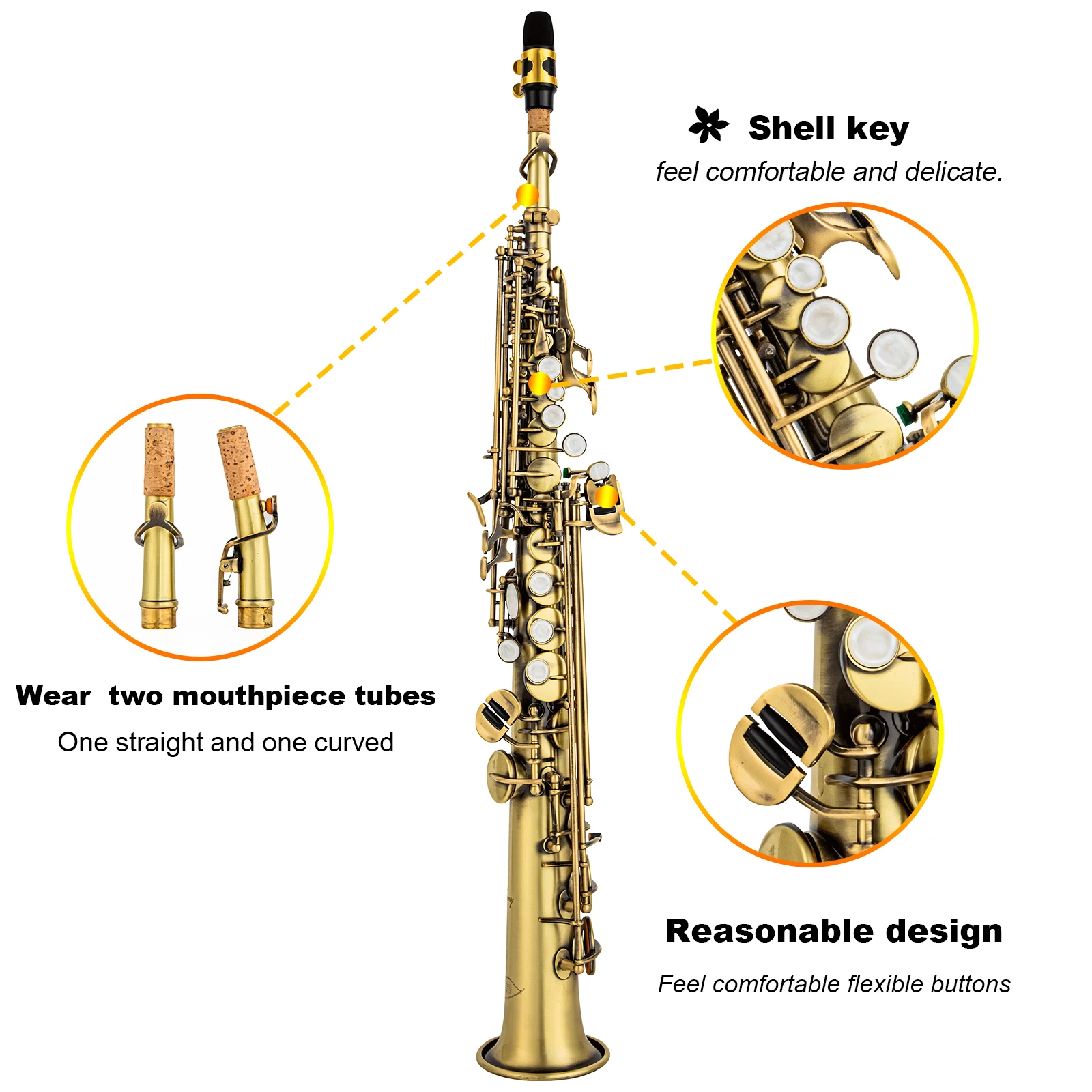 Японский искусственный саксофон-сопрано с искусственным покрытием из античной