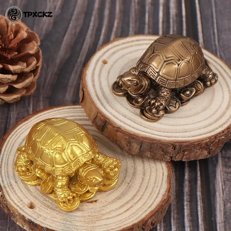1pc Money Turtle Resin Ornaments Copper Dragon Turtle Ornaments Chinese Small Animals Statue Home Feng Shui Decoration Ornaments images - 6