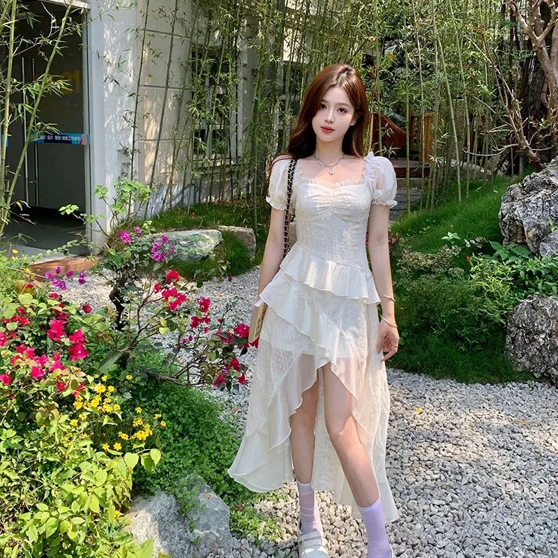 Coigarsam женское платье во французском стиле милые платья с квадратным воротником и